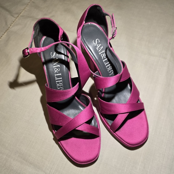 Sam & Libby Pink Satin Heels Size 8m - Picture 3 of 7